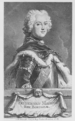 Federico II, Re di Prussia, inciso da Georg Friedrich Schmidt, 1746
